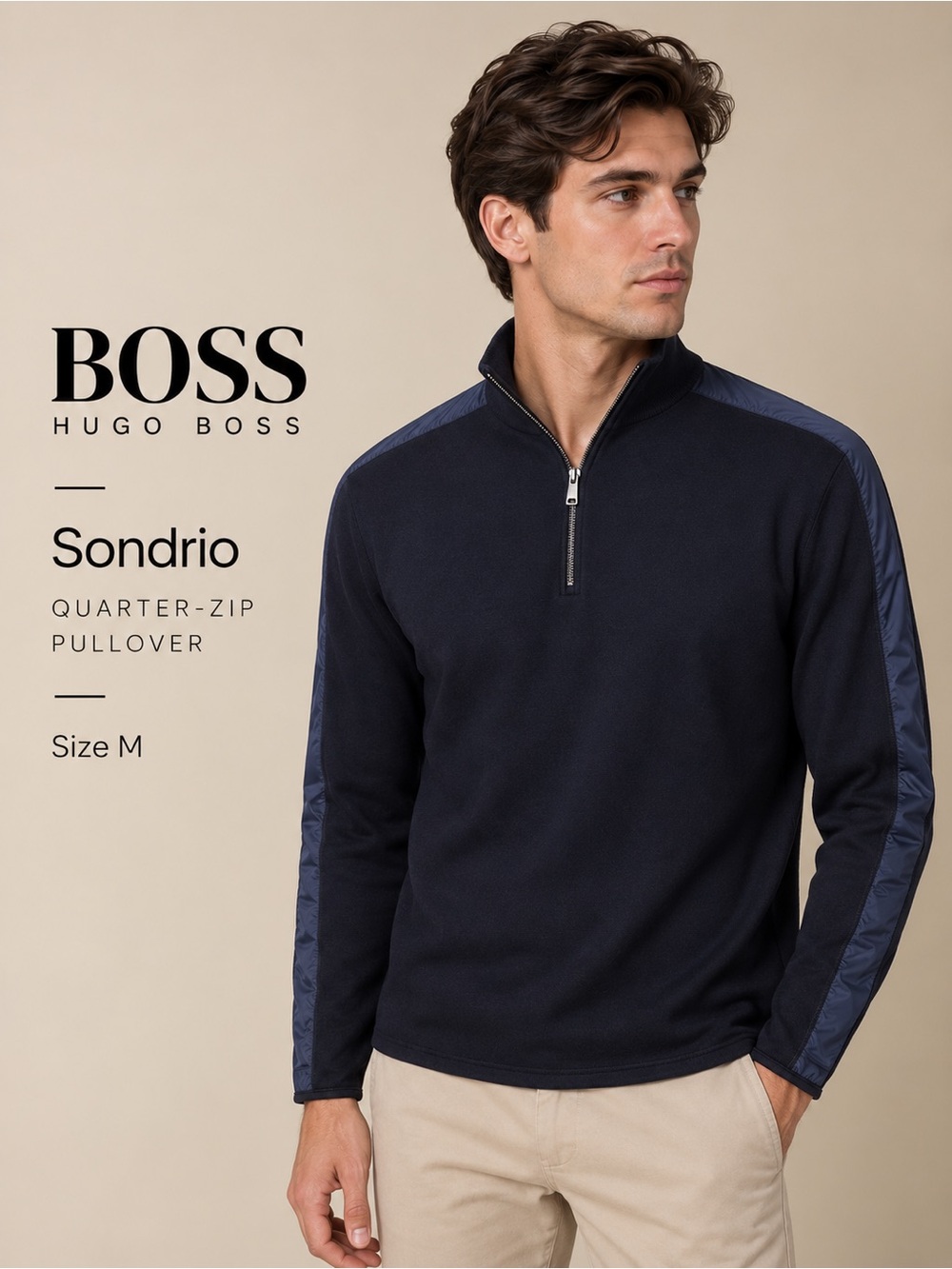 Hugo Boss Sondrio Navy Quarter Zip Pullover Sweater Men’s Size M